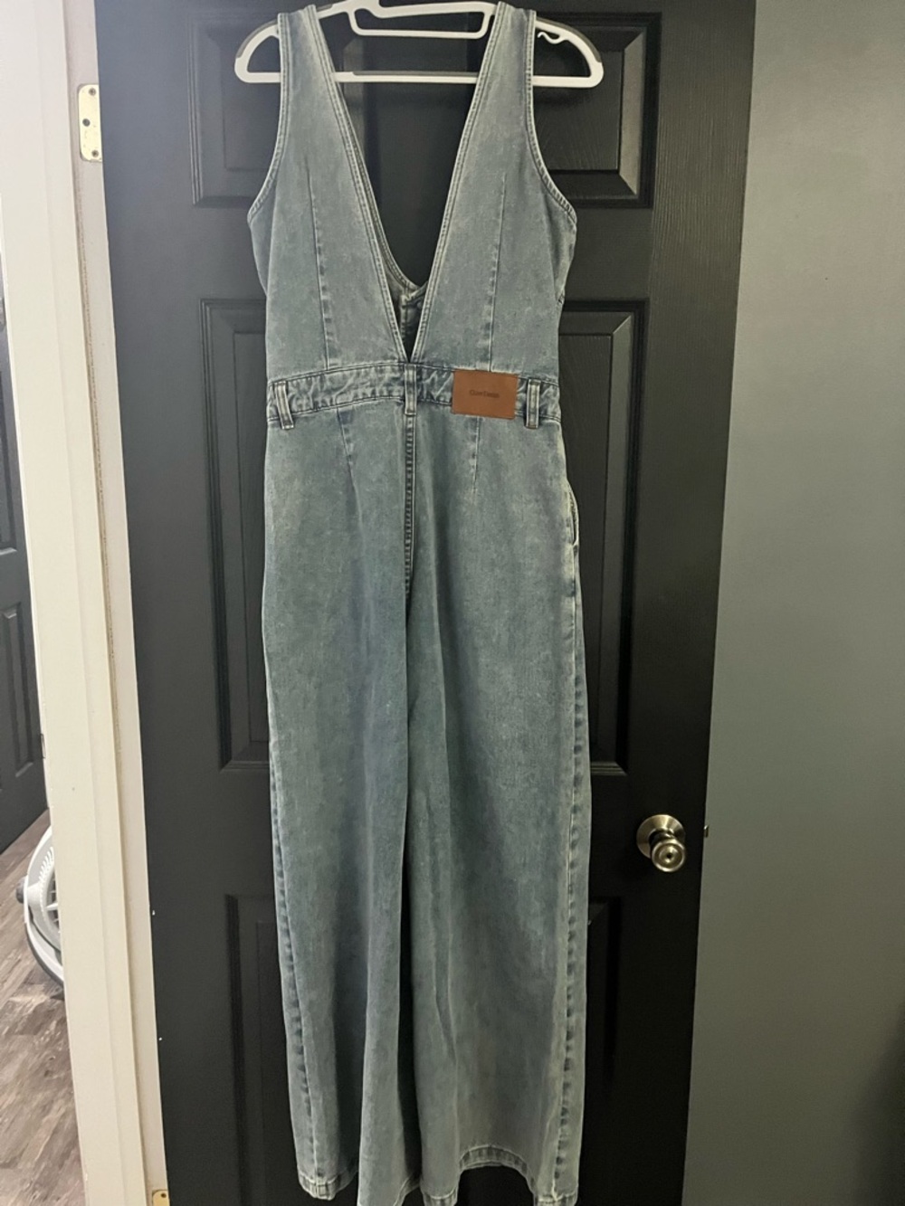 Cider Deep V Denim Jumpsuit - Washed Blue - Picture 2 of 5
